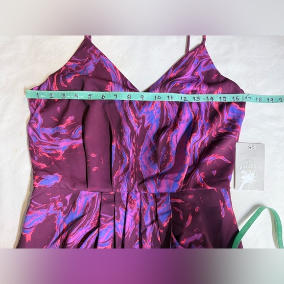 CHELSEA 28 Purple abstract print surplice spaghetti strap midi dress size S - Picture 14 of 16